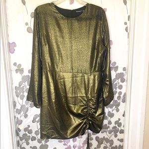 Gold metallic textured dress w/ runched side